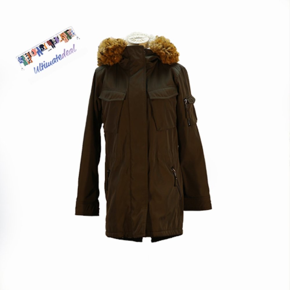S13 NYC size M Medium Navy Green Jacket with fur detail on hood EUC